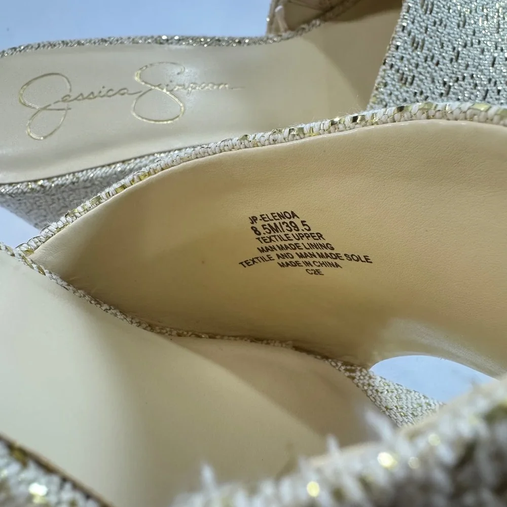 New Jessica Simpson Elenoa Gold Metallic Woven Platform Slide Sandals Heels 8.5M